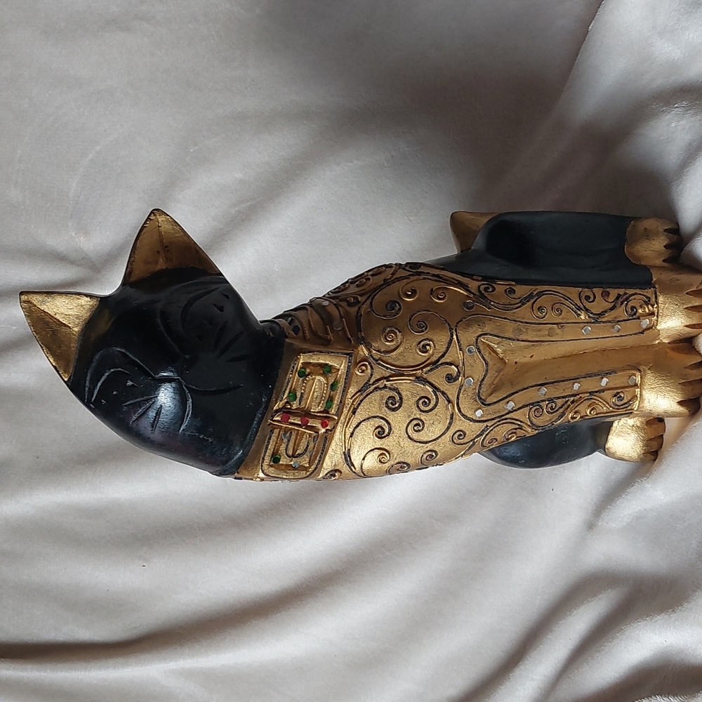Hand carved wooden egyptian cat statue Thailand